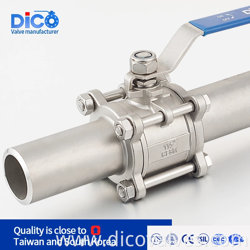 CE ISO Ts Stainless Steel Butt Weld End with Extended Pipe 3PC Ball Valve